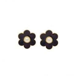 Buru Accessories Enamel & Pearl Daisy Earrings - Black