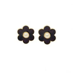 Buru Accessories Enamel & Pearl Daisy Earrings - Black
