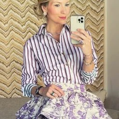 BURU White Label Mel Mixed Button Down Shirt - Lilac & Gold Stripe