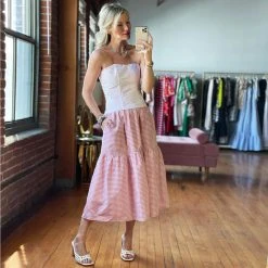 BURU Pink Label BURU X TSCS Tiered Midi Skirt - Pink Gingham Clothing 17 BURU Pink Label BURU X TSCS Tiered Midi Skirt - Pink Gingham Clothing