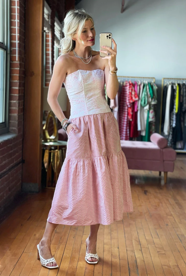 BURU Pink Label BURU X TSCS Tiered Midi Skirt - Pink Gingham Clothing 6 BURU Pink Label BURU X TSCS Tiered Midi Skirt - Pink Gingham Clothing
