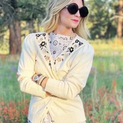 BURU White Label Les Fleurs Embroidered Cardigan - Ivory