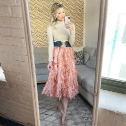 BURU White Label Eyelash Elastic Waist Skirt - Rose Gold Clothing