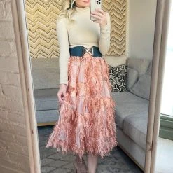 BURU White Label Eyelash Elastic Waist Skirt - Rose Gold Clothing