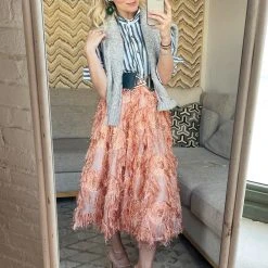 BURU White Label Eyelash Elastic Waist Skirt - Rose Gold Clothing