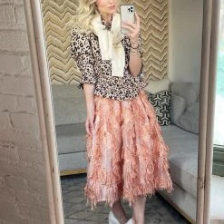 BURU White Label Eyelash Elastic Waist Skirt - Rose Gold Clothing