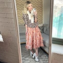 BURU White Label Eyelash Elastic Waist Skirt - Rose Gold Clothing