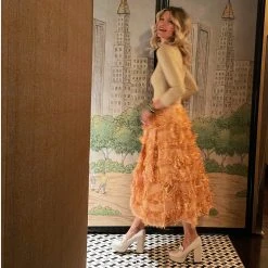 BURU White Label Eyelash Elastic Waist Skirt - Rose Gold Clothing