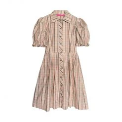 BURU Pink Label Puff Sleeve MINI Shirtdress - Fall Plaid
