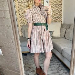 BURU Pink Label Puff Sleeve MINI Shirtdress - Fall Plaid