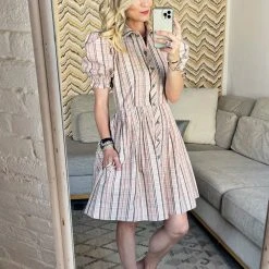 BURU Pink Label Puff Sleeve MINI Shirtdress - Fall Plaid