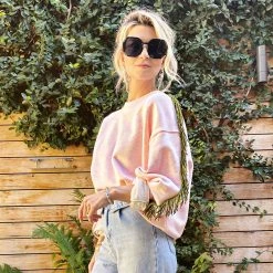 BURU White Label Clothing Fringe Dipped Everyday Pullover - Pink Heathered