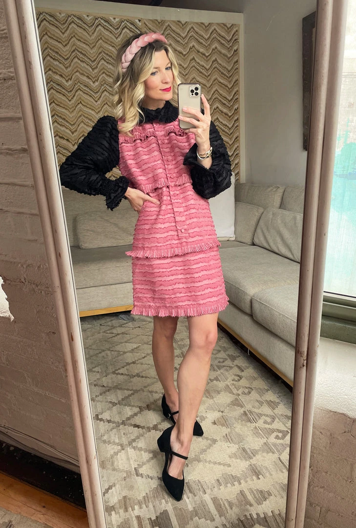 BURU White Label Peter Pan Collar Mini Dress - Rose & Black Fringe 8 BURU White Label Peter Pan Collar Mini Dress - Rose & Black Fringe