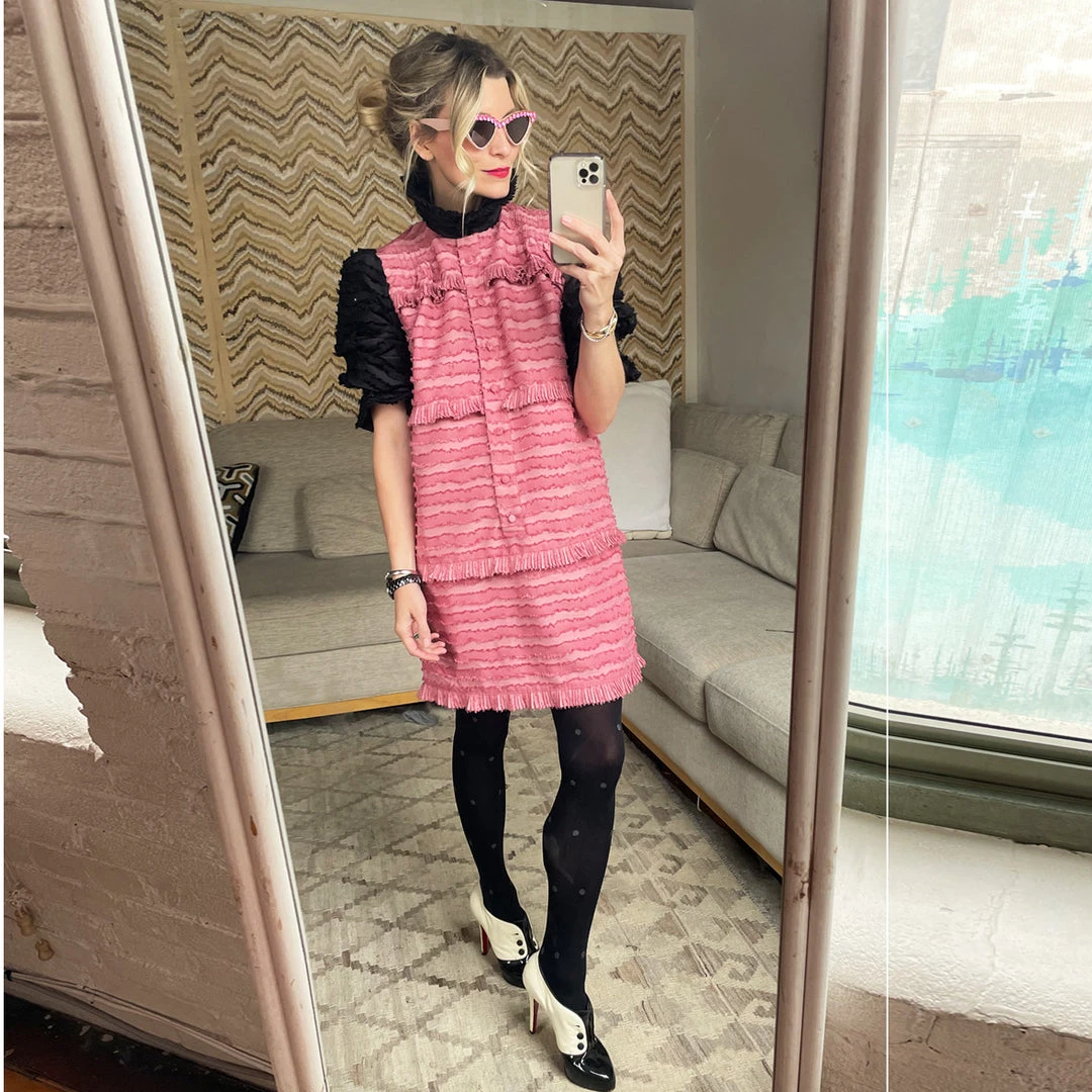 BURU White Label Peter Pan Collar Mini Dress - Rose & Black Fringe 9 BURU White Label Peter Pan Collar Mini Dress - Rose & Black Fringe