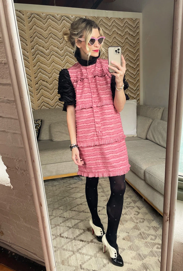 BURU White Label Peter Pan Collar Mini Dress - Rose & Black Fringe 5 BURU White Label Peter Pan Collar Mini Dress - Rose & Black Fringe