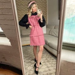 BURU White Label Peter Pan Collar Mini Dress - Rose & Black Fringe 24 BURU White Label Peter Pan Collar Mini Dress - Rose & Black Fringe