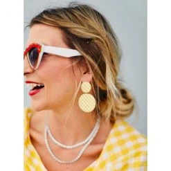 Buru Accessories Round Pin Earrings - Yellow Gingham