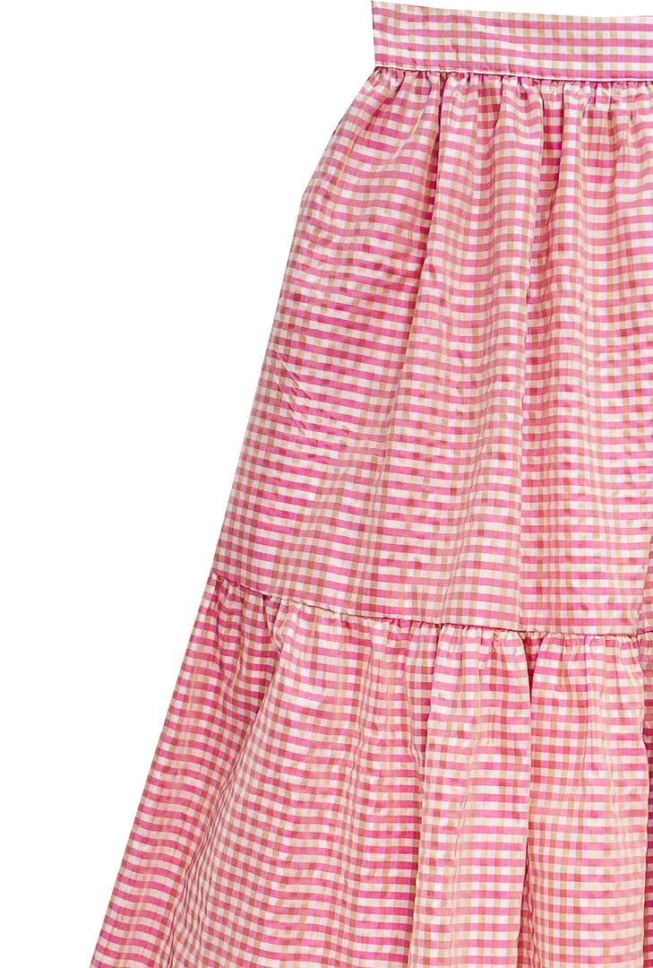 BURU Pink Label BURU X TSCS Tiered Midi Skirt - Pink Gingham Clothing 5 BURU Pink Label BURU X TSCS Tiered Midi Skirt - Pink Gingham Clothing