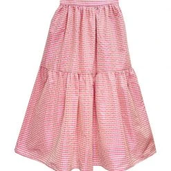 BURU Pink Label BURU X TSCS Tiered Midi Skirt - Pink Gingham Clothing