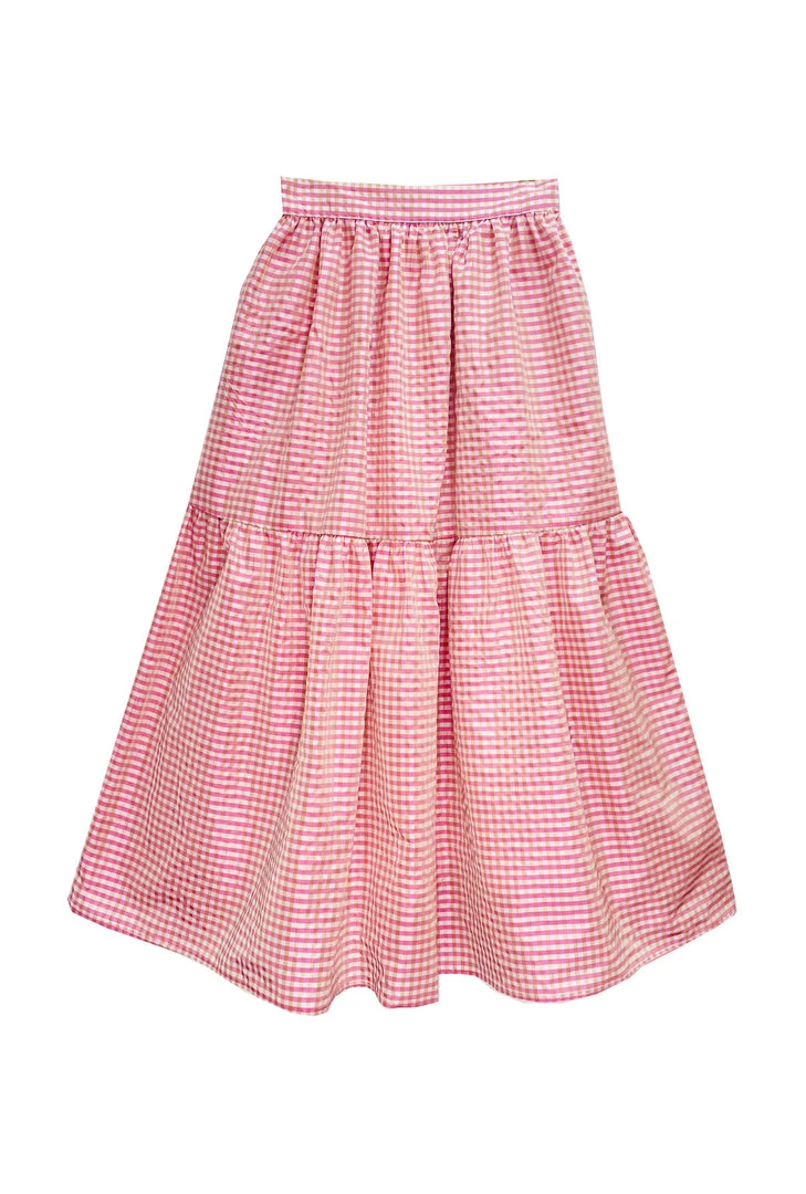 BURU Pink Label BURU X TSCS Tiered Midi Skirt - Pink Gingham Clothing 3 BURU Pink Label BURU X TSCS Tiered Midi Skirt - Pink Gingham Clothing