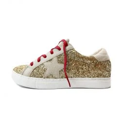 Buru Accessories Loungewear Star Gaze Glitter Sneakers - Gold With Crimson Laces