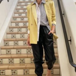 BURU White Label Double-Breasted Blazer - Gold Satin Clothing