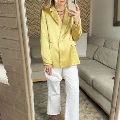 BURU White Label Double-Breasted Blazer - Gold Satin Clothing