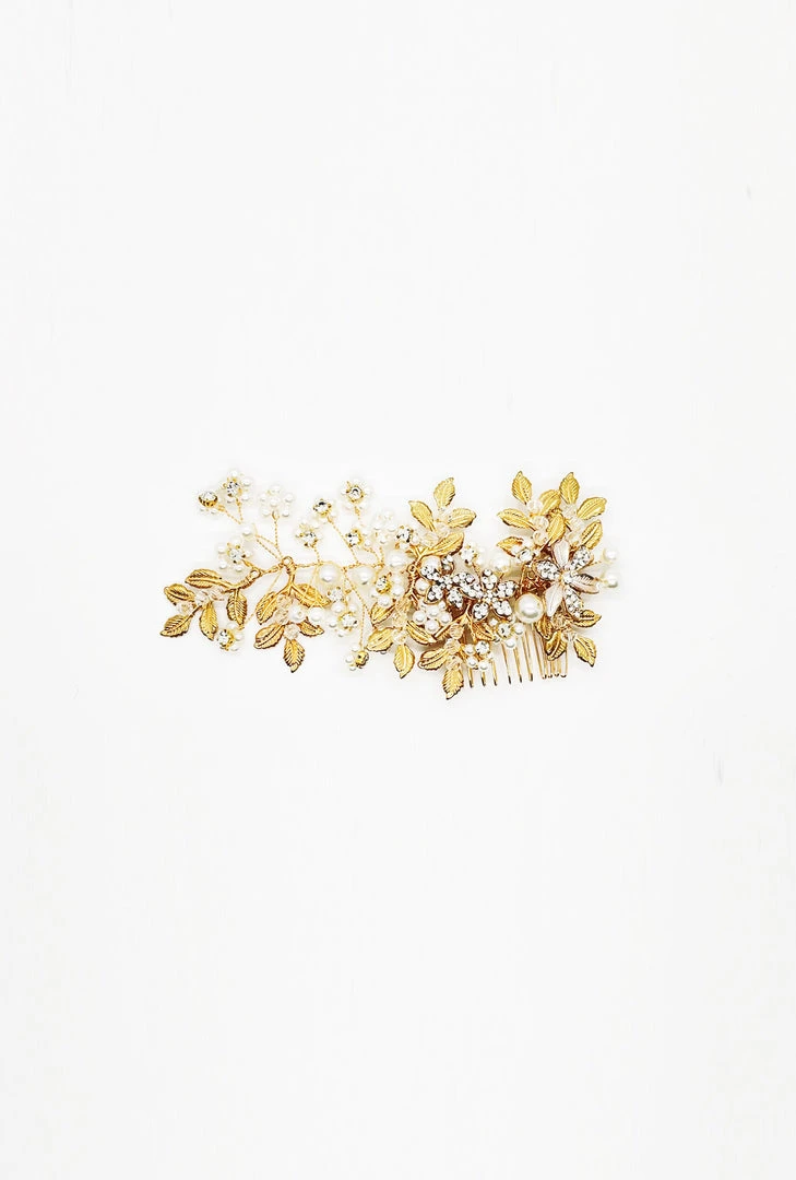BURU Accessories Le Fleur Pearl & Rhinestone Comb - Gold 3 BURU Accessories Le Fleur Pearl & Rhinestone Comb - Gold