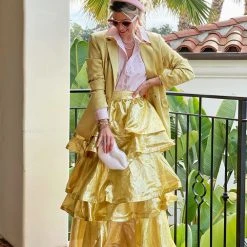 BURU White Label Double-Breasted Blazer - Gold Satin Clothing