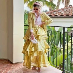 BURU White Label Double-Breasted Blazer - Gold Satin Clothing