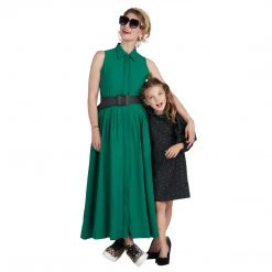BURU Pink Label Mini Me A-Line Dress - Black & Green Dot