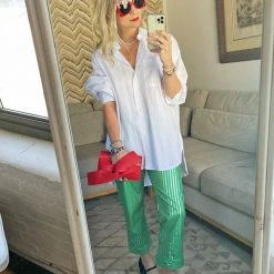 BURU White Label Everyday Pants - Green & Silver Pinstripe Clothing