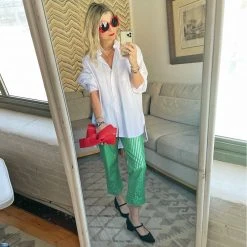 BURU White Label Everyday Pants - Green & Silver Pinstripe Clothing