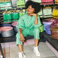 BURU White Label Everyday Pants - Green & Silver Pinstripe Clothing