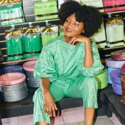 BURU White Label Everyday Pants - Green & Silver Pinstripe Clothing