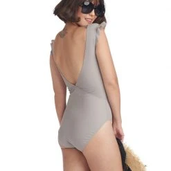 BURU White Label Tie Front Ruffle Swimsuit - Pewter - Final Sale 17 BURU White Label Tie Front Ruffle Swimsuit - Pewter - Final Sale