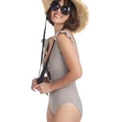 BURU White Label Tie Front Ruffle Swimsuit - Pewter - Final Sale