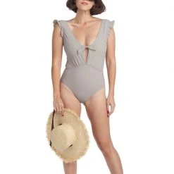 BURU White Label Tie Front Ruffle Swimsuit - Pewter - Final Sale 18 BURU White Label Tie Front Ruffle Swimsuit - Pewter - Final Sale