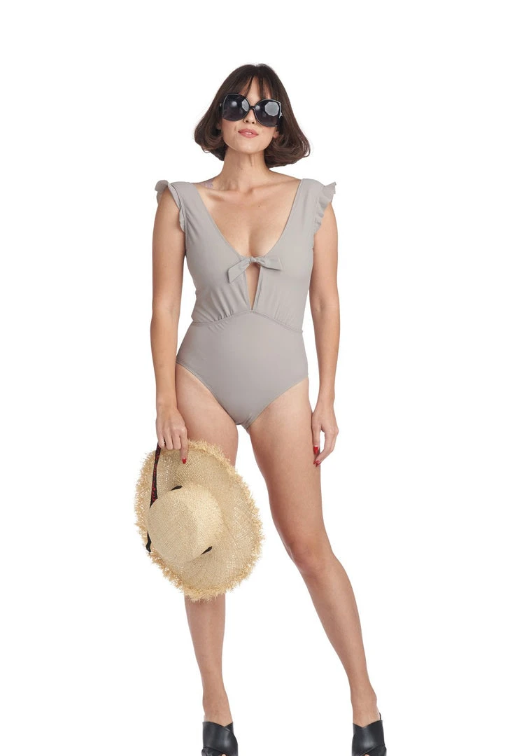 BURU White Label Tie Front Ruffle Swimsuit - Pewter - Final Sale 6 BURU White Label Tie Front Ruffle Swimsuit - Pewter - Final Sale