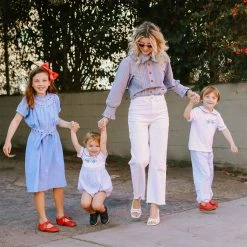 BURU Pink Label Ruffle Collar Blouse - Blue And Red Oxford