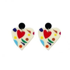 Buru Accessories Be Still My Heart Earrings - White & Red