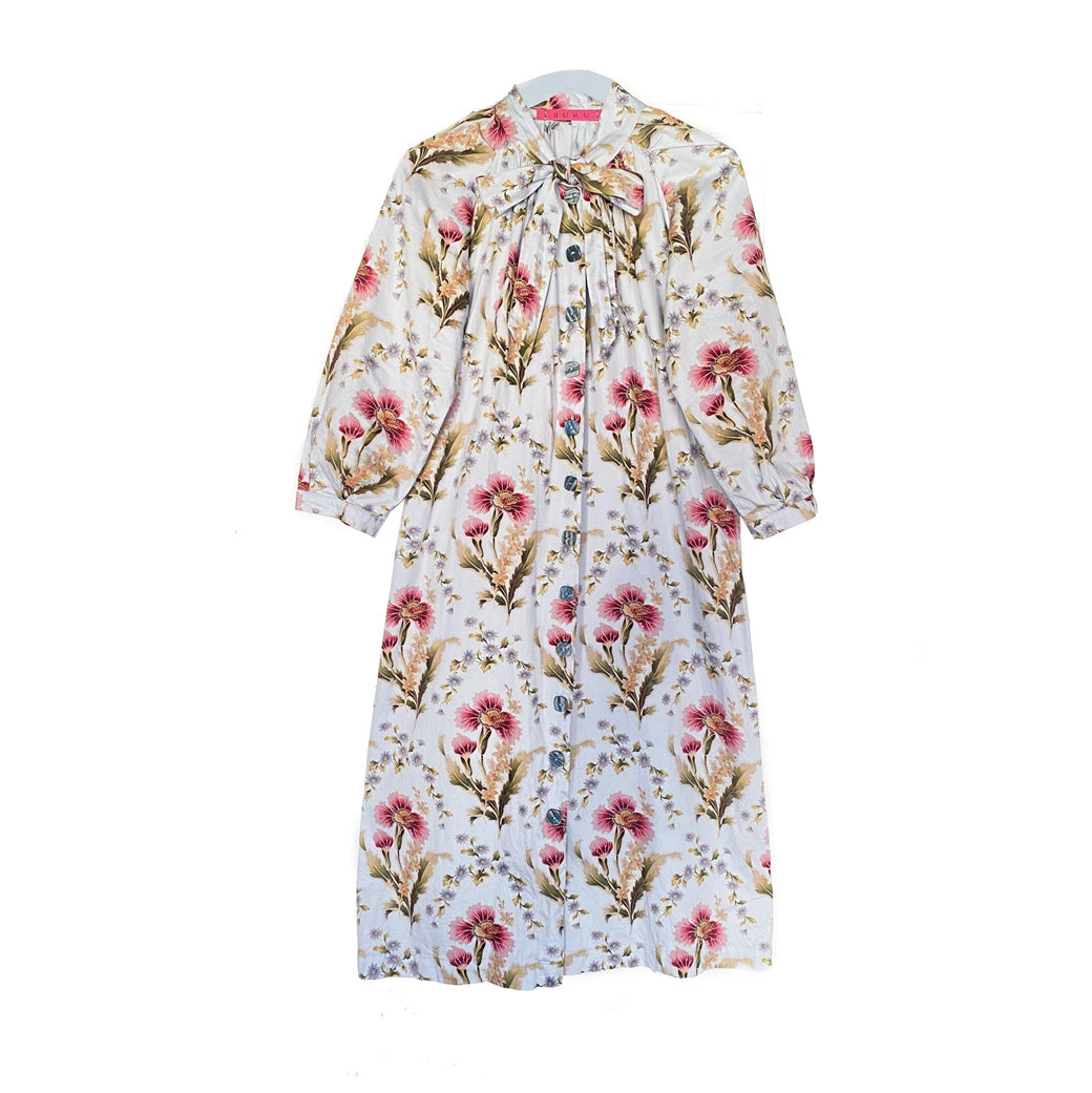 BURU Pink Label Bow Housecoat - Blue Floral Clothing 6 BURU Pink Label Bow Housecoat - Blue Floral Clothing