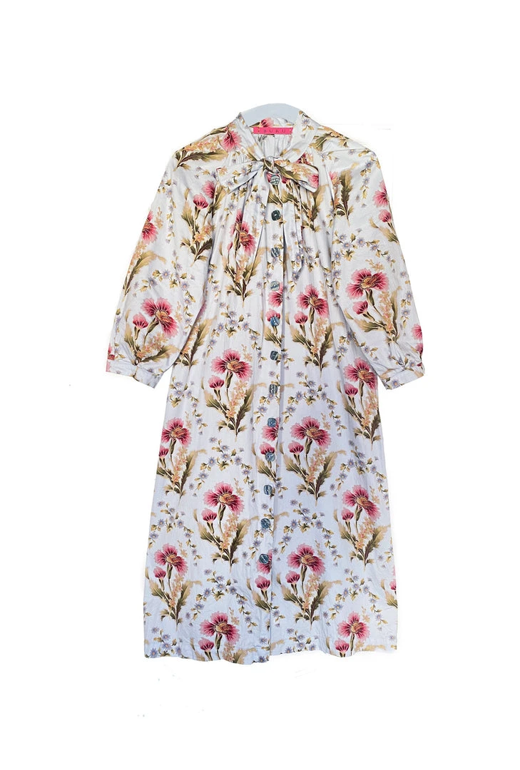 BURU Pink Label Bow Housecoat - Blue Floral Clothing 3 BURU Pink Label Bow Housecoat - Blue Floral Clothing