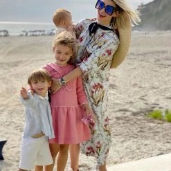 BURU Pink Label Bow Housecoat - Blue Floral Clothing