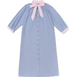 BURU Pink Label Clothing Bow Housecoat - Blue Oxford Cloth