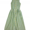 BURU Pink Label Clothing Sleeveless Placket Front Shirtdress - Green Stripe