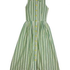 BURU Pink Label Clothing Sleeveless Placket Front Shirtdress - Green Stripe