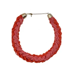 Buru Accessories Braided Beaded Necklace - Coral & Pink