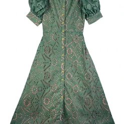 BURU Pink Label Clothing Penny Puff Sleeve Day Gown - Olive Eyelet