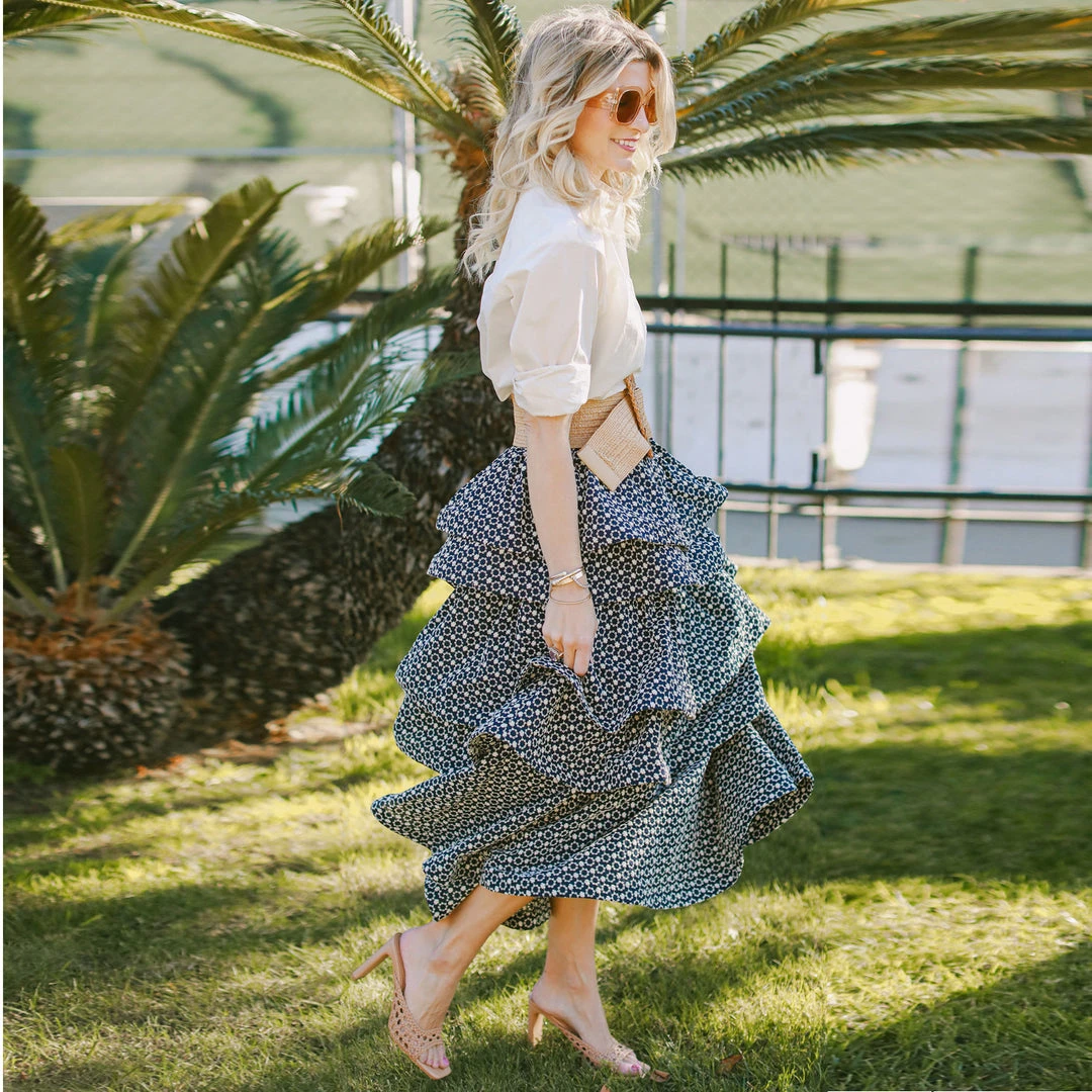 BURU White Label Teagan Tiered Skirt MIDI - Navy Eyelet Clothing 10 BURU White Label Teagan Tiered Skirt MIDI - Navy Eyelet Clothing